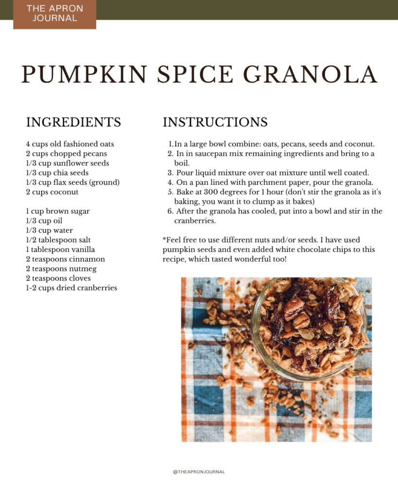 Pumpkin Spice Granola recipe, a fall makeover on my Aunt's classic granola recipe.