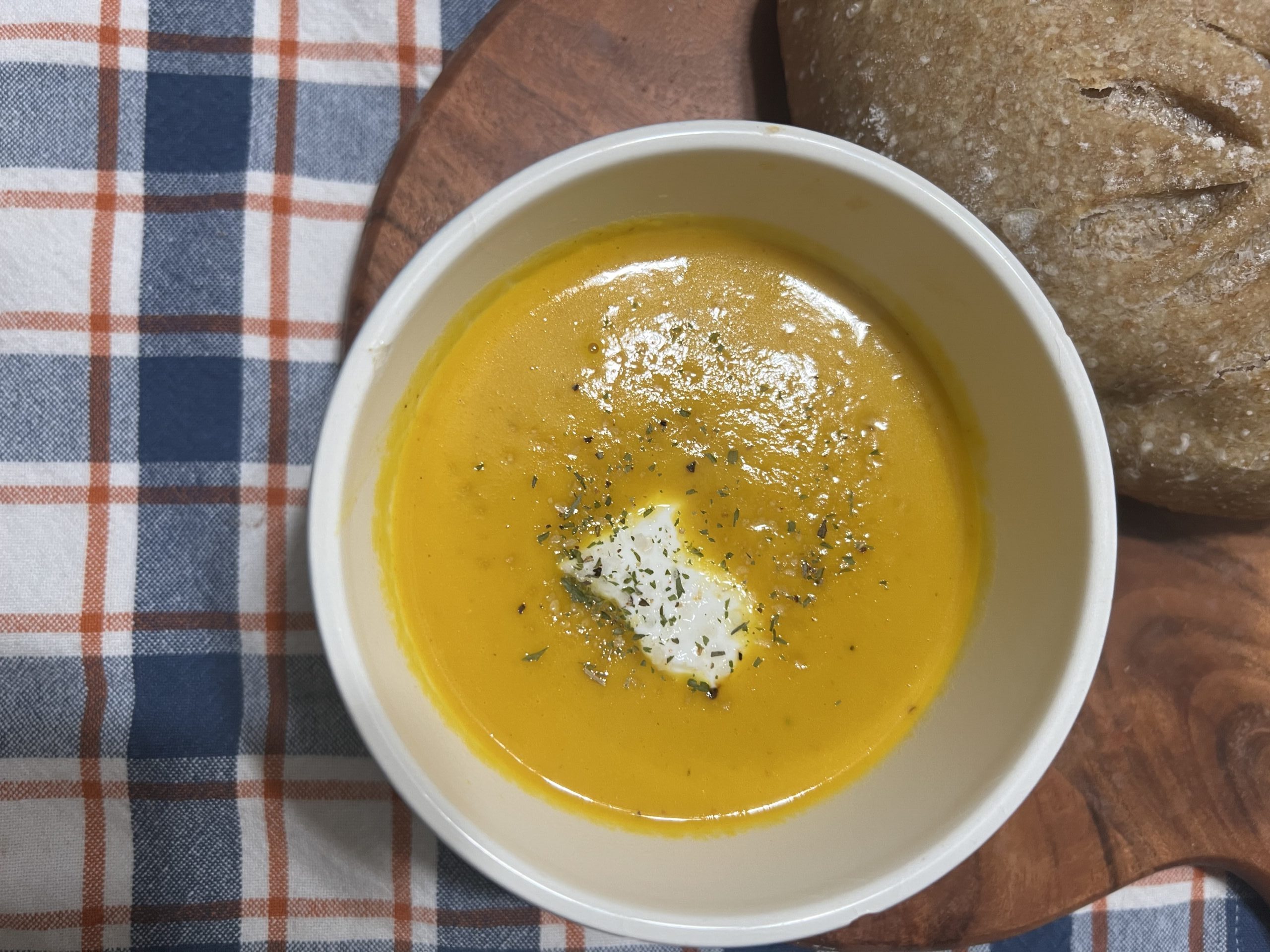 Creamy Carrot Soup, perfect to warm up on a blustery day in the fall.